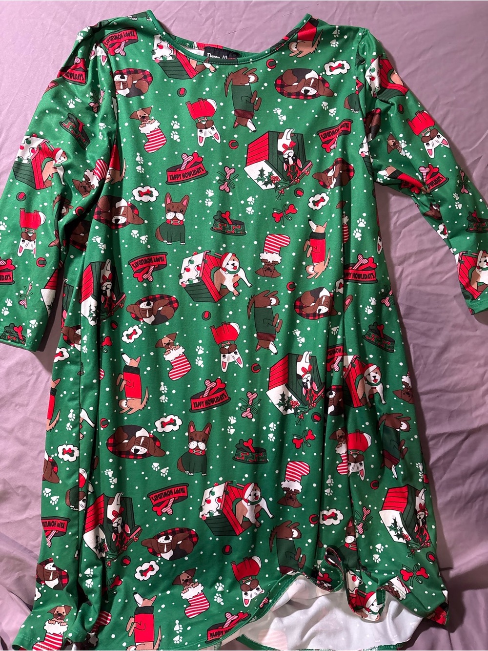 Green Puppy Print Holiday dress